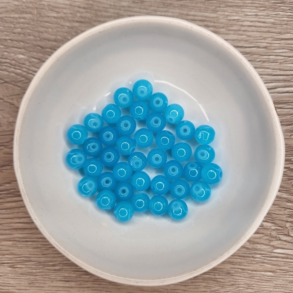 Blue Glass Beads 8mm Round 40 Bead Count #57
